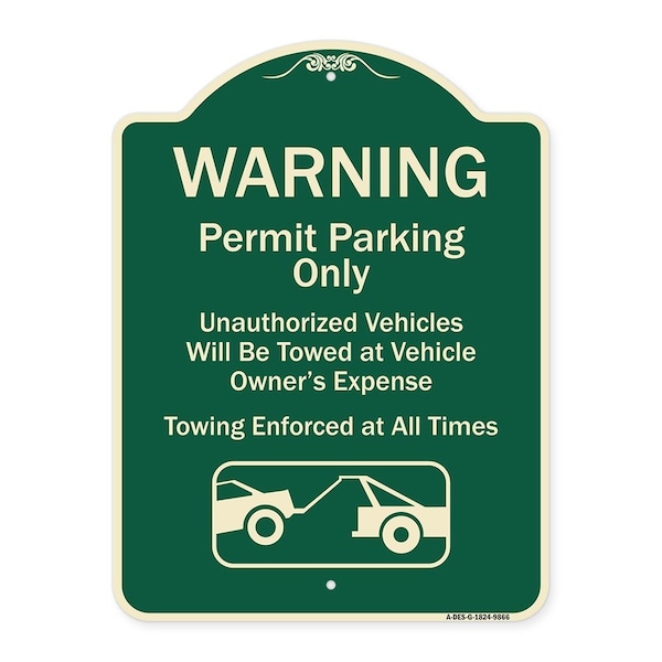 Designer Series-Warning Permit Parking Vehicles Will Be Towed Vehicle, 24" x 18", G-1824-9866